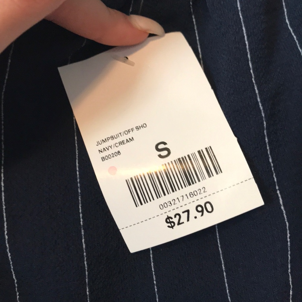 NWT Navy Blue/White off shoulder jumpsuit small - Picture 8 of 8